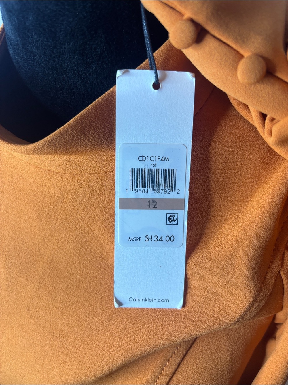 Calvin Klein Orange Puff-Sleeve Mini Dress - Picture 2 of 11